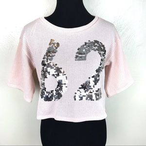 H&M DIVIDED Sequined Crop Sweater Pink NWT